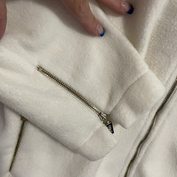 Bob Mackie Zip Front Fleece Coat Size 2X Ivory Gold Zipper Accents Pockets NEW - Picture 5 of 12